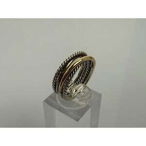 David Yurman Crossover Band Ring 6.8mm Steerling Silver & 18K Gold Size 6.25